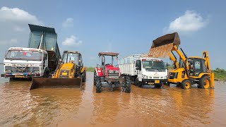 Washing My JCB 3dx  TATA Dump Truck  Mahindra Arjun 605  SML Truck in Pond [upl. by Idnem340]