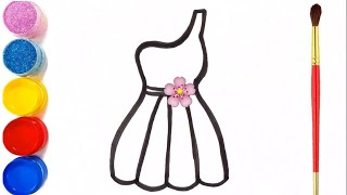 How to draw Barbie Doll Dress Easy Drawing for Girls and Coloring Pages for Kids [upl. by Layol602]