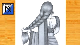 How to draw Girl backside Braided Hairstyle  Pencil sketch for beginner  Hairstyle drawing [upl. by Nahtnanhoj]