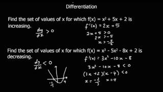 Differentiation Finding where a function is Increasing Decreasing or Stationary [upl. by Hsirahc]