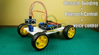 Arduino obstacle avoiding  voice control  Bluetooth control Robot  DIY Arduino Robot [upl. by Inama701]