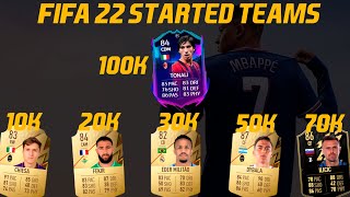 FIFA 22 BEST STARTED TEAMS FIFA 22 10K 20K 30K 50K 70K 100K SQUAD BUILDER WITH AI 7 [upl. by Steinke418]