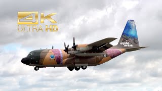 4K Lockheed C130H Hercules Royal Jordanian Air Force 346 arrival RAF Fairford RIAT 2023 AirShow [upl. by Nuahsyt]