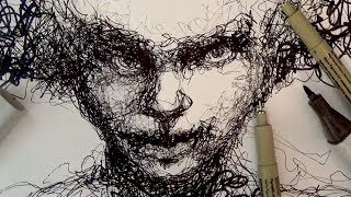 Pen and Ink Drawing Tutorials  Scribble portrait drawing demo [upl. by Valerie977]