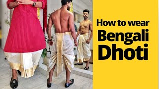 Step by step Dhoti draping Demo  Bengali Style  Style 2  with Dhoti and Saree [upl. by Ainsley325]