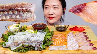 동네횟집에서 포장해온 오징어회 모듬회 리얼사운드 먹방 Raw squidamp sashimi platter ASMR MUKBANG EATING SOUNDS  EATING SHOW [upl. by Nedgo415]