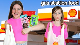 EATING ONLY GAS STATION FOODS ON ROAD TRIP  Family Fizz [upl. by Ynej]