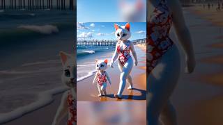 Mother cat and kitten sea adventure cat kitten catlover cute smartcat catshorts ai cutecat [upl. by Ofloda]