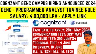 Cognizant GenC Programmer Analyst Trainee Campus Hiring Announced 2024  New Hiring Process Timeline [upl. by Patsis880]