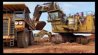 Caterpillar 6040 Massive Excavator Loading Hitachi And Terex Dumpers [upl. by Einnij92]