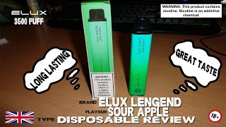 ELUX 3500 PUFF  SOUR APPLE  UK REVIEW [upl. by Lezirg]