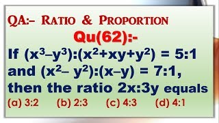 Q62  If x3–y3x2xyy2  51 and x2– y2x–y  71 then the ratio 2x3y equals [upl. by Hara]