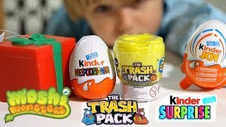 2 Kinder Surprise and Joy Eggs Moshi Monsters and The New Trash Pack 5 [upl. by Crescentia]