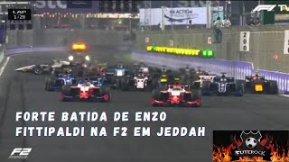 GP de Jeddah forte batida na largada da F2 com Enzo Fittipaldi e Théo Pourchaire [upl. by Scutt]