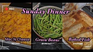 Sunday Dinner Home Made Macaroni And Cheese Green Beans And Baked FISH [upl. by Bopp244]