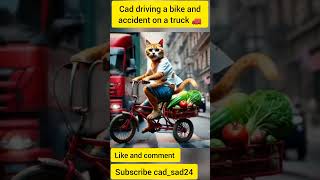 Cat drive a bike cycle  accident with a truck 🚛 shorts shortvideo shorttrending shortcat cat [upl. by Jeaz423]