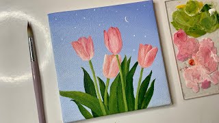 Acrylic painting tulip flowersacrylic painting tutorialacrylic painting for beginners tutorial [upl. by Ninehc721]