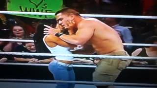 WWE Aj Lee And John Cena Kissing Again 112612 Monday Night Raw [upl. by Holland780]