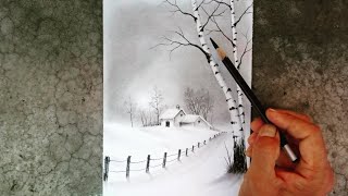 Birch tree landscape drawing for beginners by pencil [upl. by Eneiluj]