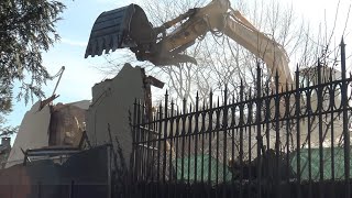 Final Walls of a historic lakefront estate gatehouse being demolished [upl. by Chemosh]