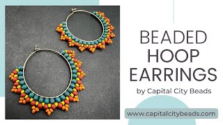 Beaded Hoop Earrings DIY Jewelry Making tutorial Brick Stitch Seed Bead Design by CapitalCityBeads [upl. by Ydolem]