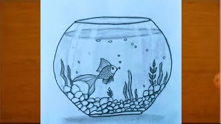 How to draw fish Aquarium Fish Bowl drawing  step by stepFish tank [upl. by Joane889]