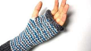 How to Loom Knit Fingerless Mittens changing colors DIY Tutorial OLD Version [upl. by Iral210]