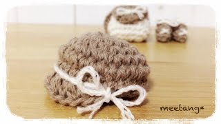 【かぎ針編み】 How to crochet a miniature hatcasquette ミニチュア帽子の編み方キャスケット風 by meetang [upl. by Tad886]