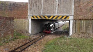 RHDR No 11 Black Prince Speeds Under Kerton Road Bridge Near Dungeness  20102021 [upl. by Snahc]