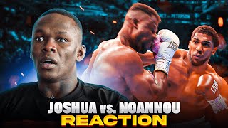 Israel Adesanya Reacts To Anthony Joshuas BRUTAL KO vs Francis Ngannou [upl. by Sethrida379]