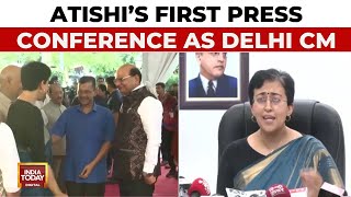 Delhi Chief Minister Atishi Praises Arvind Kejriwals Leadership  Atishi Holds First PC As Delhi CM [upl. by Kiernan]