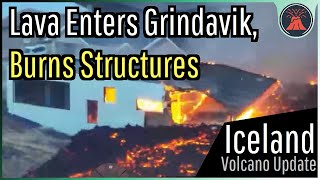 Iceland Volcano Eruption Update Buildings on Fire Lava Enters Grindavik [upl. by Jania]