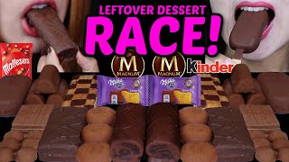 ASMR LEFTOVER DESSERT RACE KINDER CHOCOLATE CAKES MILKA CHOCO COW MALTESERS MINI DOVE MAGNUM [upl. by Isdnil]