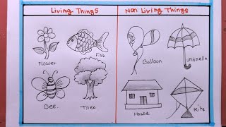 How To Draw Living Things And Non Living things Living things Drawing [upl. by Anitel]