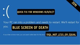 IRQL NOT LESS OR EQUAL BLUE SCREEN FIXED2019WINDOWS 1087 [upl. by Sardella]