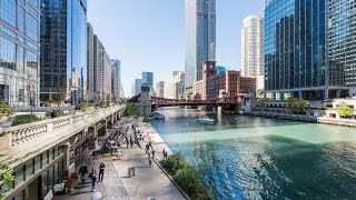 Sunset Ambiance at Chicago Riverwalk  4K HDR [upl. by Ahsekram]