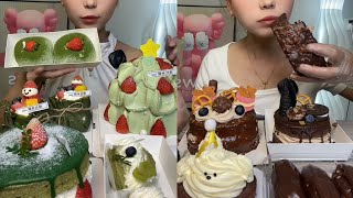 Asmr Eating Matcha CakeCrepe CakeMochiStrawberry CakeEating Chocolate Cake Dessert Mukbang [upl. by Anaihk691]