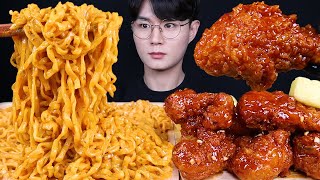 까르보 불닭볶음면 우유튀김 양념 치킨 먹방ASMR MUKBANG SPICY FIRE NOODLES amp FRIED CHICKEN ラーメン チキン eating sounds [upl. by Halden]