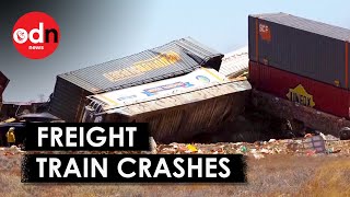 Giant Freight Train Crashes and Derails in Rural Australia [upl. by Hally661]