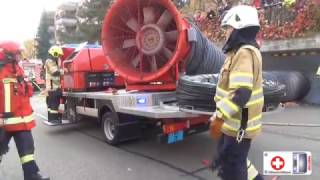 Hauptübung Feuerwehr Binningen Brand in Einstellhalle Neues TLFLüWa BF Basel [upl. by Odericus]