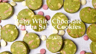 Ruby White Chocolate Matcha Sable Cookies  Jaja Bakes [upl. by Winters687]