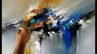 Abstract painting  Blending in Acrylics  Palette knife and brush  Demonstration [upl. by Jolee]