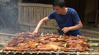 Drying meat from a wild boar enough to eat for a month Robert  Green forest life ep293 [upl. by Suilenroc]