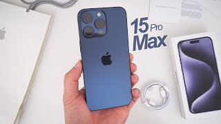 iPhone 15 Pro Max Unboxing HandsOn amp First Impressions Blue Titanium [upl. by Rebmit]