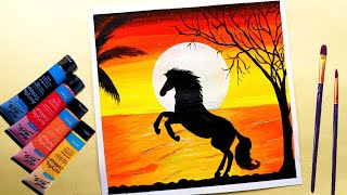 Acrylic painting tutorial  How to draw landscape scenery painting [upl. by Einaj]