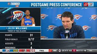 Mark Daigneault PostGame Interview  Oklahoma City Thunder vs Portland Trail Blazers [upl. by Zippora]