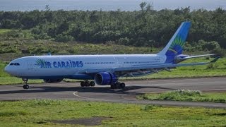 View from control Tower  Various Takeoff and landings on Martinique B777 A330 [upl. by Bogie]