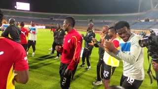 Ghana players sing before their World Cup playoff against Egypt in Cairo [upl. by Aicyla]