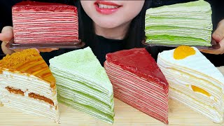 ASMR MILLE CREPE CAKE MATCHA LOTUS BISCOFF RED VELVET VANILLA CHEESE [upl. by Delphine]