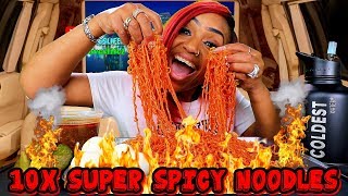 10X Spicy Noodle Challenge No Utensil shoutouts [upl. by Crescentia]